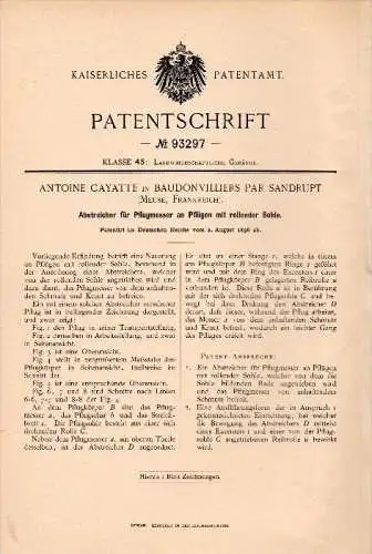 Original Patent - A. Cayatte dans Baudonvilliers par Sandrupt , 1896 , Couteaux pour charrue , agriculture , Meuse !!!