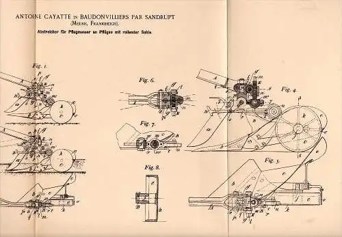 Original Patent - A. Cayatte dans Baudonvilliers par Sandrupt , 1896 , Couteaux pour charrue , agriculture , Meuse !!!