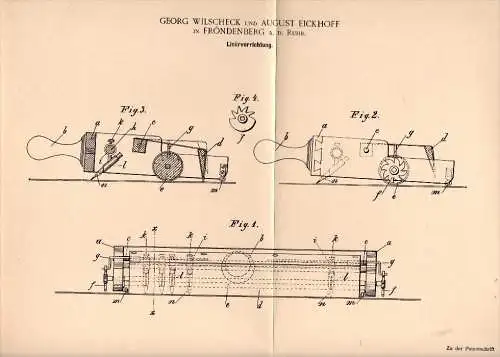 Original Patent - G. Wilscheck und A. Eickhoff in Fröndenberg a.d. Ruhr , 1896 ,  Liniervorrichtung , Architekt !!!