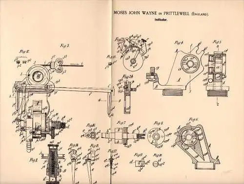 Original Patent - Moses John Wayne in Prittlewell , 1892 , Indicator for steam engine , Southend-on-Sea !!!