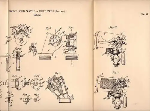 Original Patent - Moses John Wayne in Prittlewell , 1892 , Indicator for steam engine , Southend-on-Sea !!!