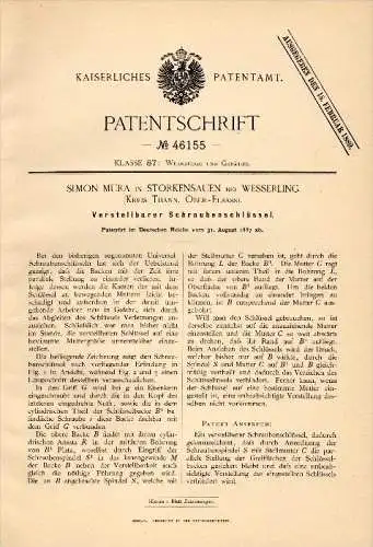 Original Patent - Simon Mura in Storkensauen / Storckensohn , 1887 , clé , Husseren-Wesserling , Saint Amarin !!!