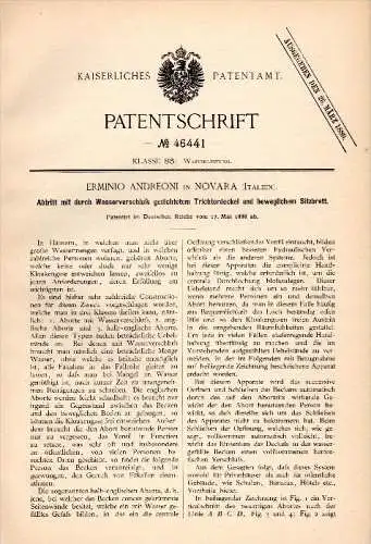 Original Patent - Erminio Andreoni in Novara , Italia , 1888 , Toilette con pediera mobile !!!