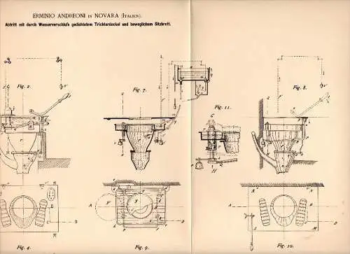 Original Patent - Erminio Andreoni in Novara , Italia , 1888 , Toilette con pediera mobile !!!