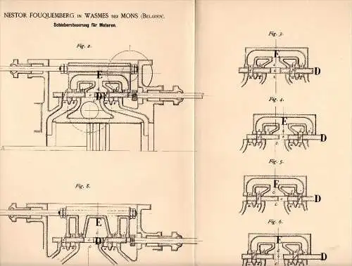 Original Patent - Nestor Fouquemberg in Wasmes b. Colfontaine , 1887 , Steuerung für Motoren , Mons  !!!