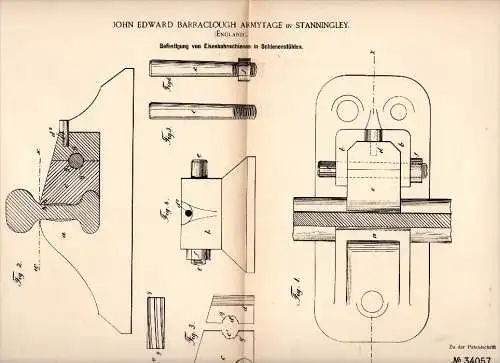 Original Patent - J.E. Barraclough Armytage in Stanningley b. Pudsey , 1885 , Fastening for railway rails !!!