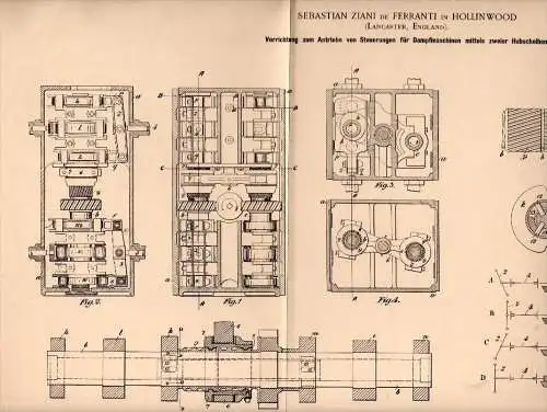 Original Patent - Sebastian Ziani de Ferranti in Hollinwood , 1900 , Control for steam engine , Manchester , Lancaster !