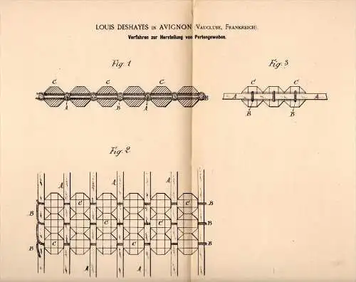 Original Patent - Louis Deshayes dans Avignon , 1884 , production de tissu de perles, tissage !!!