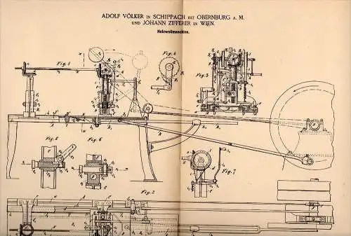 Original Patent - Adolf Völker in Schippach b. Obernburg a. Main , 1887 , Holzwollmaschine , Holzwolle , Elsenfeld !!!