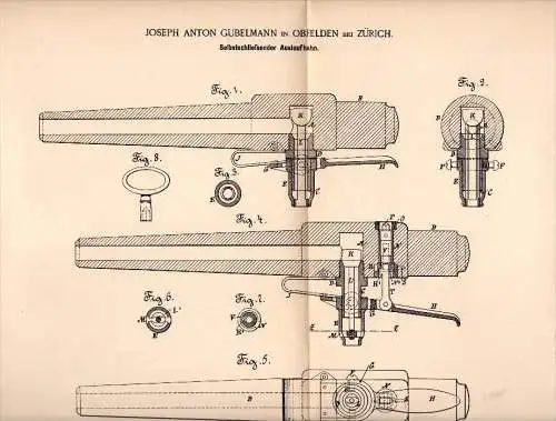 Original Patent - J.A. Gubelmann in Obfelden b. Affoltern , 1891 , Zapfhahn , Schankwirtschaft , Brauerei , Zürich !!!