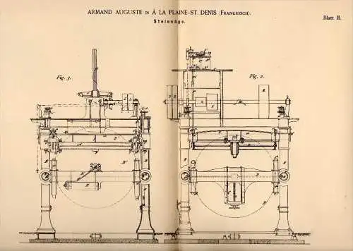 Original Patent -  Armand Auguste dans La Plaine Saint-Denis , 1887 , Vu pour la pierre !!!