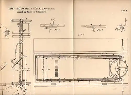 Original Patent -  Ernst Jaegermayer in Vöslau , 1887 , Messapparatt für Wolle !!!