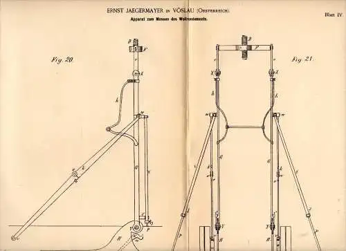 Original Patent -  Ernst Jaegermayer in Vöslau , 1887 , Messapparatt für Wolle !!!