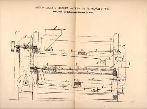 Original Patent - A. Legat in Kremsier / Krom&#283;&#345;íž und Wien ,1888, Putzmaschine für Malz , Brauerei , Alkohol ,