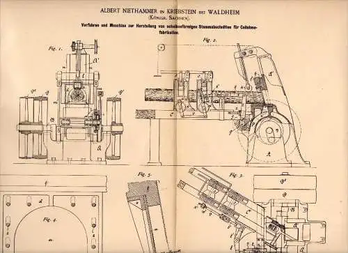 Original Patent - Albert Niethammer in Kriebstein b. Waldheim , 1888, Maschine für Cellulosefabrikation , Cellulose !!!