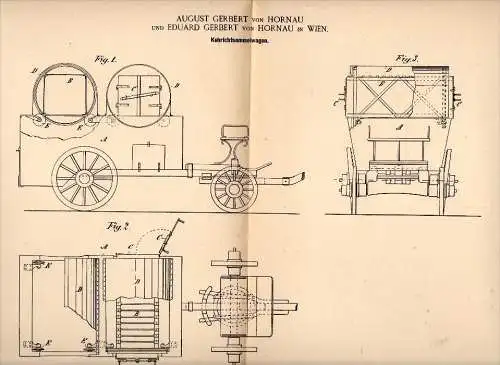 Original Patent - Eduard Gerbert von Hornau in Wien , 1890 , Kehricht - Sammelwagen , Müllwagen , Müllentsorgung !!!