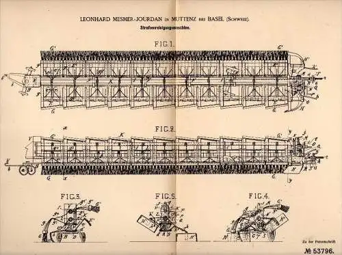 Original Patent - L. Mesmer-Jourdan in Muttenz b. Arlesheim , 1890, Maschine für Straßenreinigung , Kehrmaschine , Base