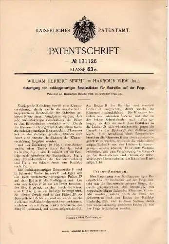 Original Patent - W.H. Sewell in Harbour View , Ireland , 1899 , Attachment for tires !!!