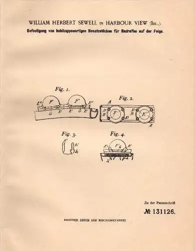 Original Patent - W.H. Sewell in Harbour View , Ireland , 1899 , Attachment for tires !!!