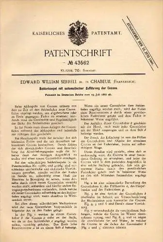 Original Patent - E.W. Serrell dans Chabeuil , 1887 , Moulinage de la soie !!!