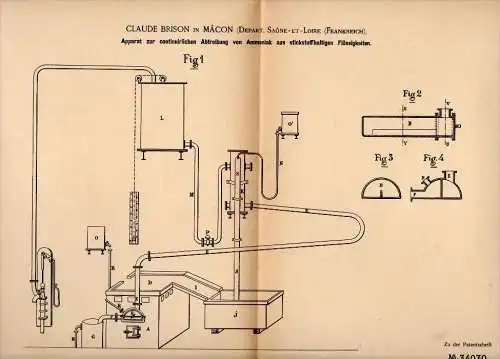 Original Patent - Claude Brison dans Macon , Saone et Loire , 1884 ,  L'avortement de l'ammoniac à partir de liquides !!