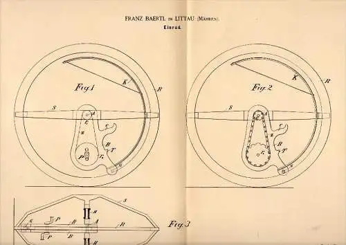 Original Patent - Franz Baertl in Littau / Litovel , 1888 , Einrad , Fahrrad !!!