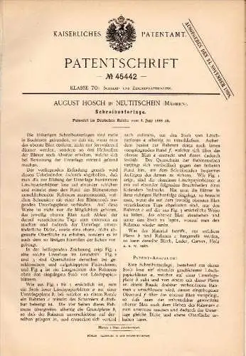 Original Patent - August Hosch in Neu Titschein / Nový Ji&#269;ín , 1888 , Schreibunterlage , Kalender !!!