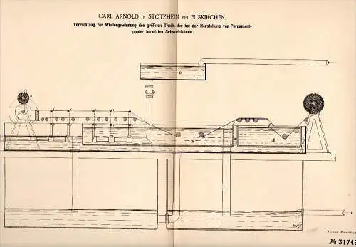 Original Patent -  Carl Arnold in Stotzheim b. Euskirchen , 1884 , Gewinnung von Schwefelsäure bei Pergament !!!