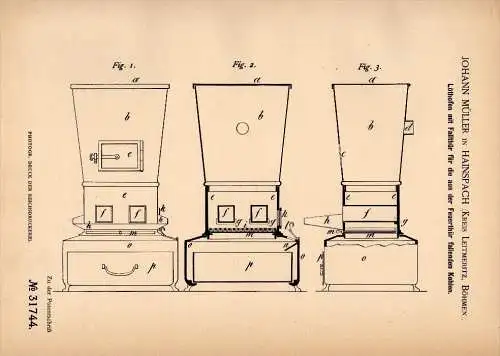 Original Patent - J. Müller in Hainspach / Lipová u Šluknova , 1884 , Ofen mit Falltür , Leitmeritz / Litom&#283;&#345;i