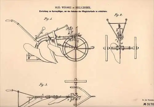 Original Patent - R. Wermke in Heiligenbeil / Mamonowo , 1884 , Karrenpflug , Pflug , Agrar , Russland !!!