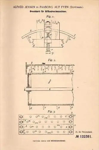 Original Patent - Alfred Jensen in Faarborg auf Fünen , 1899 , Dreschkorb für Dreschmaschine , Agrar , Landwirtschaft !!