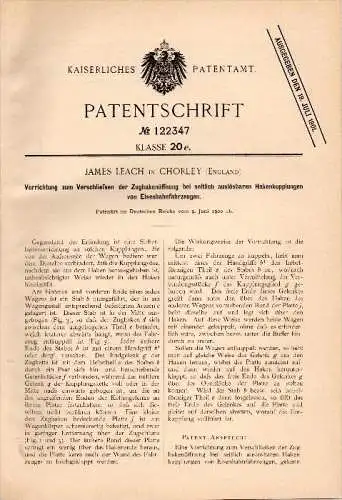 Original Patent - James Leach in Chorley , Lancashire , 1900 , Coupling for railway , train !!!