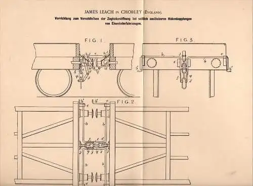 Original Patent - James Leach in Chorley , Lancashire , 1900 , Coupling for railway , train !!!