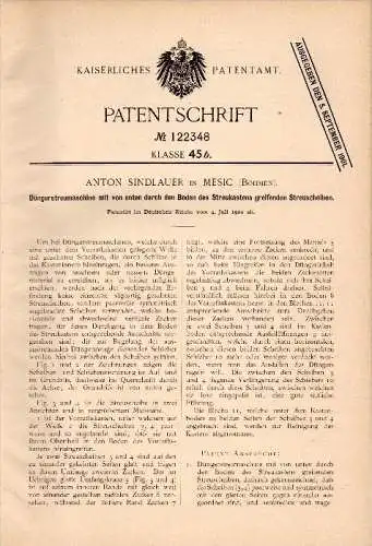 Original Patent - Anton Sindlauer in Mesic i. Böhmen , 1900 , Dünger - Streumaschine , Agrar , Landwirtschaft !!!