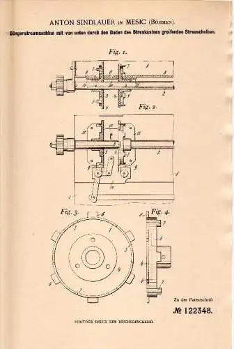 Original Patent - Anton Sindlauer in Mesic i. Böhmen , 1900 , Dünger - Streumaschine , Agrar , Landwirtschaft !!!