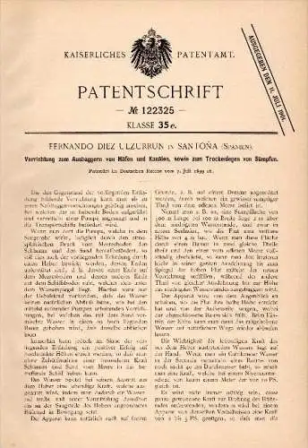 Original Patent - Fernando Diez Ulzurrun in Santona , 1899 ,  Aparato dragado de puertos y canales , puerto !!!