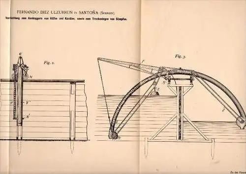 Original Patent - Fernando Diez Ulzurrun in Santona , 1899 ,  Aparato dragado de puertos y canales , puerto !!!