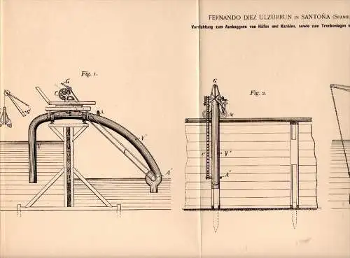 Original Patent - Fernando Diez Ulzurrun in Santona , 1899 ,  Aparato dragado de puertos y canales , puerto !!!