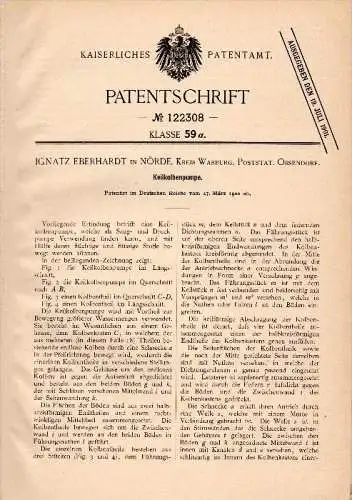 Original Patent - I. Eberhardt in Nörde b. Warburg , 1900 , Kreiskolbenpumpe , Pumpe , Post Ossendorf !!!