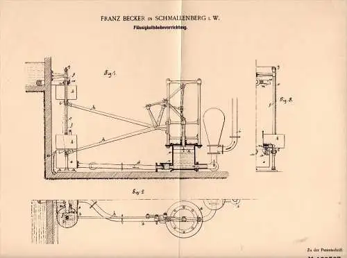 Original Patent - Franz Becker in Schmallenberg i.W., 1899, Flüssigkeitshebevorrichtung  !!!