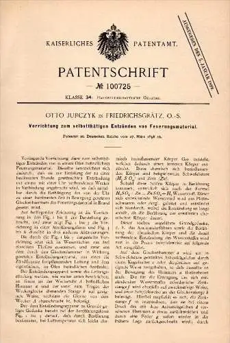 Original Patentschrift - Otto Jurczyk in Friedrichsgrätz / Grodziec , 1898, Zündapparat für Feuer , Ozimek / Malapane !!