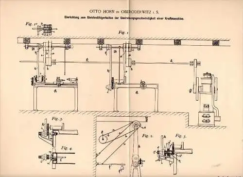 Original Patentschrift - Otto Horn in Oberoderwitz i.S. ,1893 , Drehzahlregulator für Motor , Oderwitz !!!