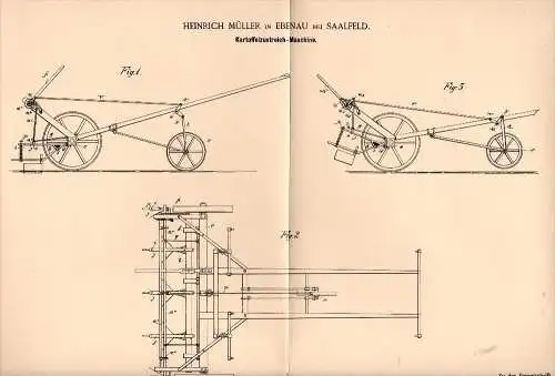 Original Patentschrift - Heinrich Müller in Ebenau b. Saalfeld , 1893, Kartoffel - Maschine , Landwirtschaft , Metallbau