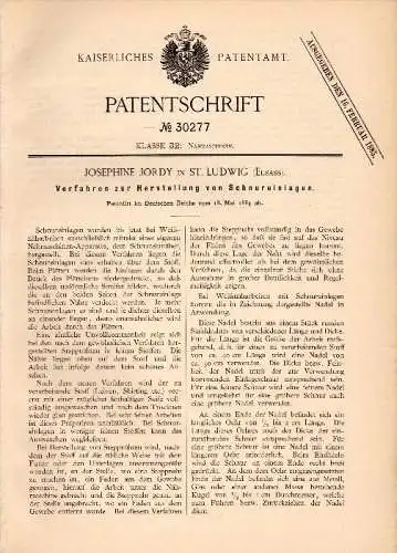 Original Patentschrift - J. Jordy dans Saint Louis / Sankt Ludwig i. Elsass , 1884 ,Production de nappes de cordes !!!