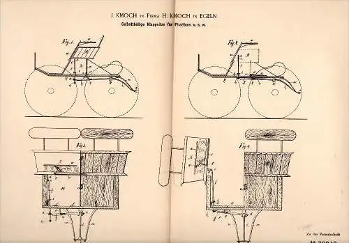 Original Patentschrift - J. Kmoch in Egeln , 1884 , Klappsitze für Phaetons , Wagenbau , Kutsche , Droschke !!!