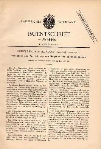 Original Patentschrift - Rudolf Pauk in Felixdorf b. Wien , 1888 , Apparat zur Sprengung , Bergbau !!!