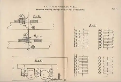 Original Patentschrift - A. Stender in Riesenburg / Prabuty in Westpr., 1887 , Webstuhl für Gewebe , Weberei , Preussen