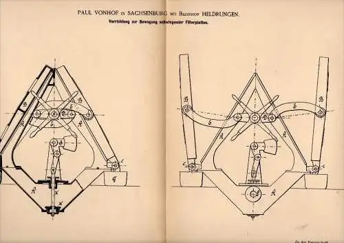 Original Patentschrift - Paul Vonhof in Sachsenburg b. Bahnhof Heldrungen , 1886 , Apparat für Pressen , Maschinenbau !!