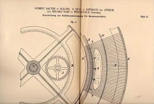 Original Patentschrift -R. Sauter in Sulgen , Hug in Riesbach ,1886,Apparat für Webstuhl , Weberei , Naef in Winterthur