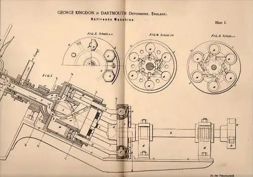 Original Patentschrift - George Kingdon in Dartmouth , Devonshire , 1886 , rotating machine , pump , Devon !!!